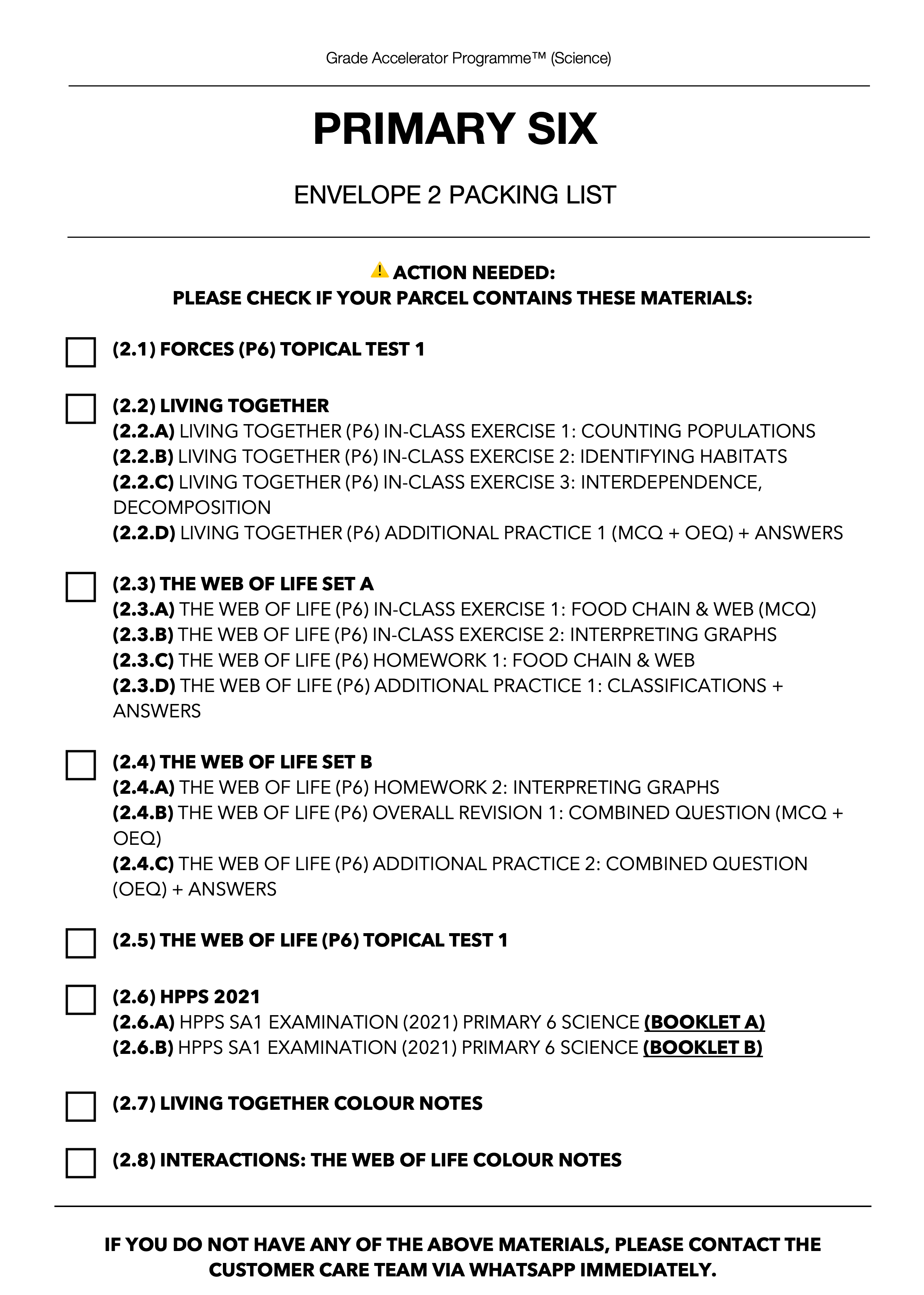 [2022] [P6 GAP] Materials Packing List - The Pique Lab