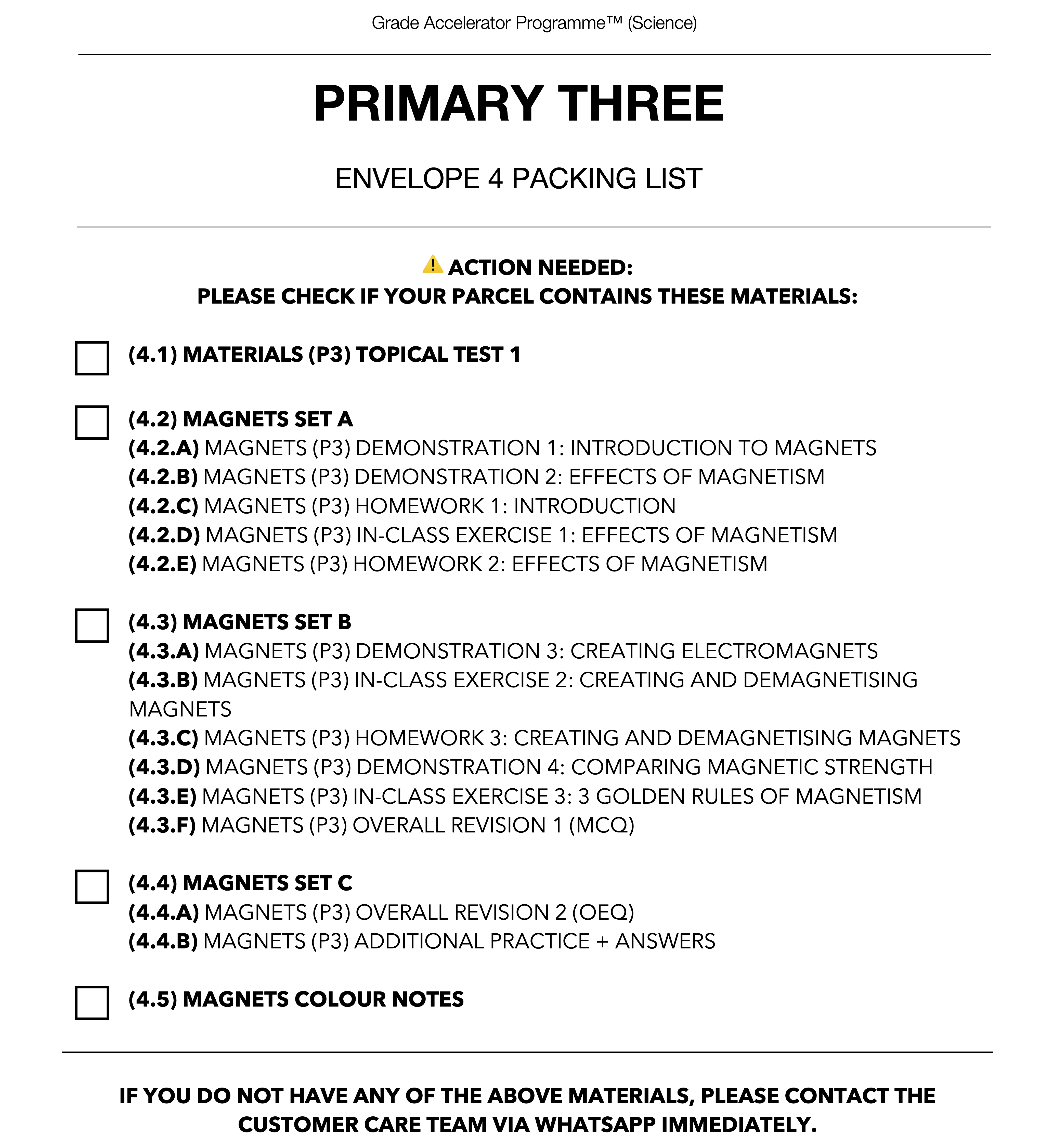 [P3 GAP] Materials Packing List The Pique Lab