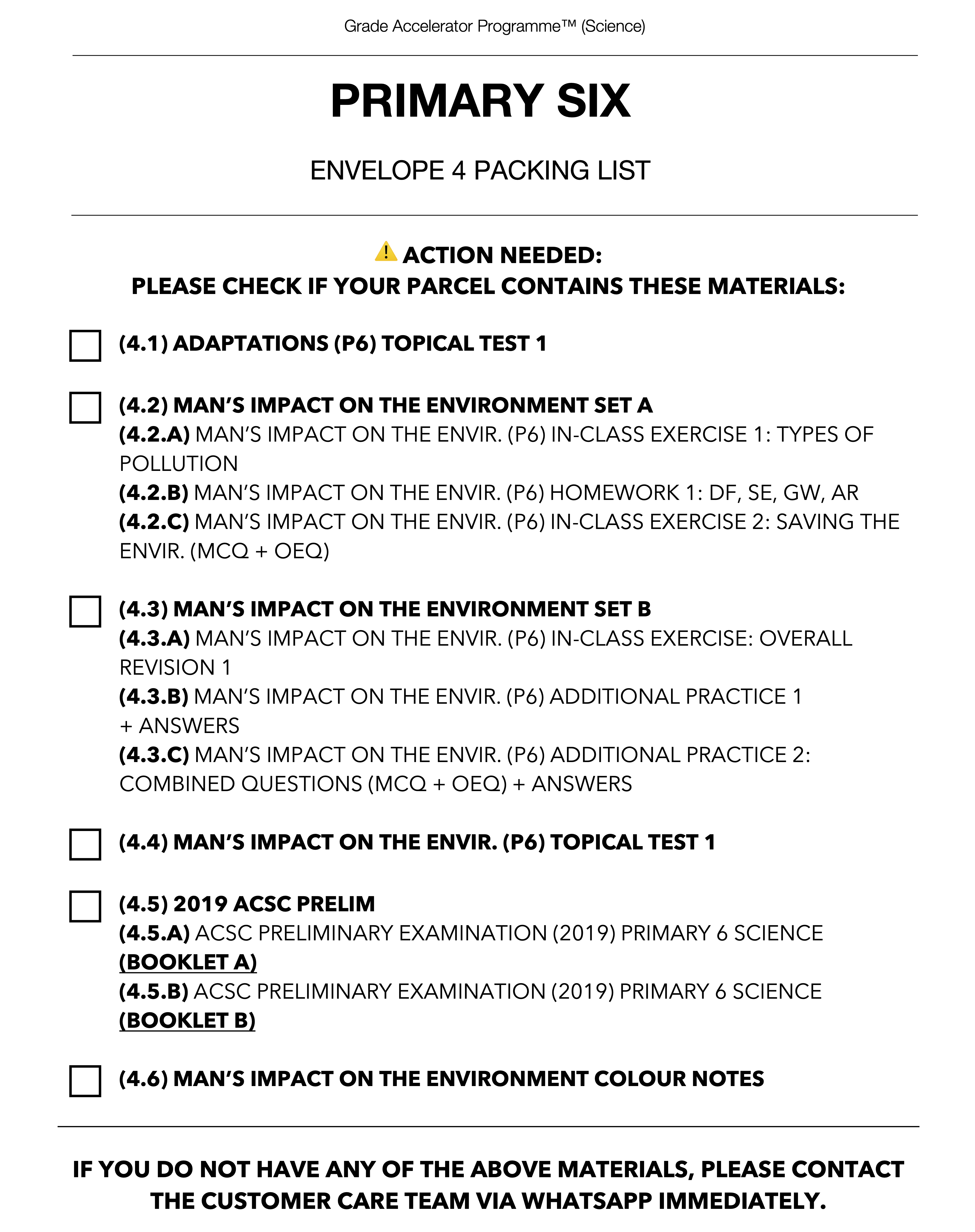 [2022] [P6 GAP] Materials Packing List - The Pique Lab