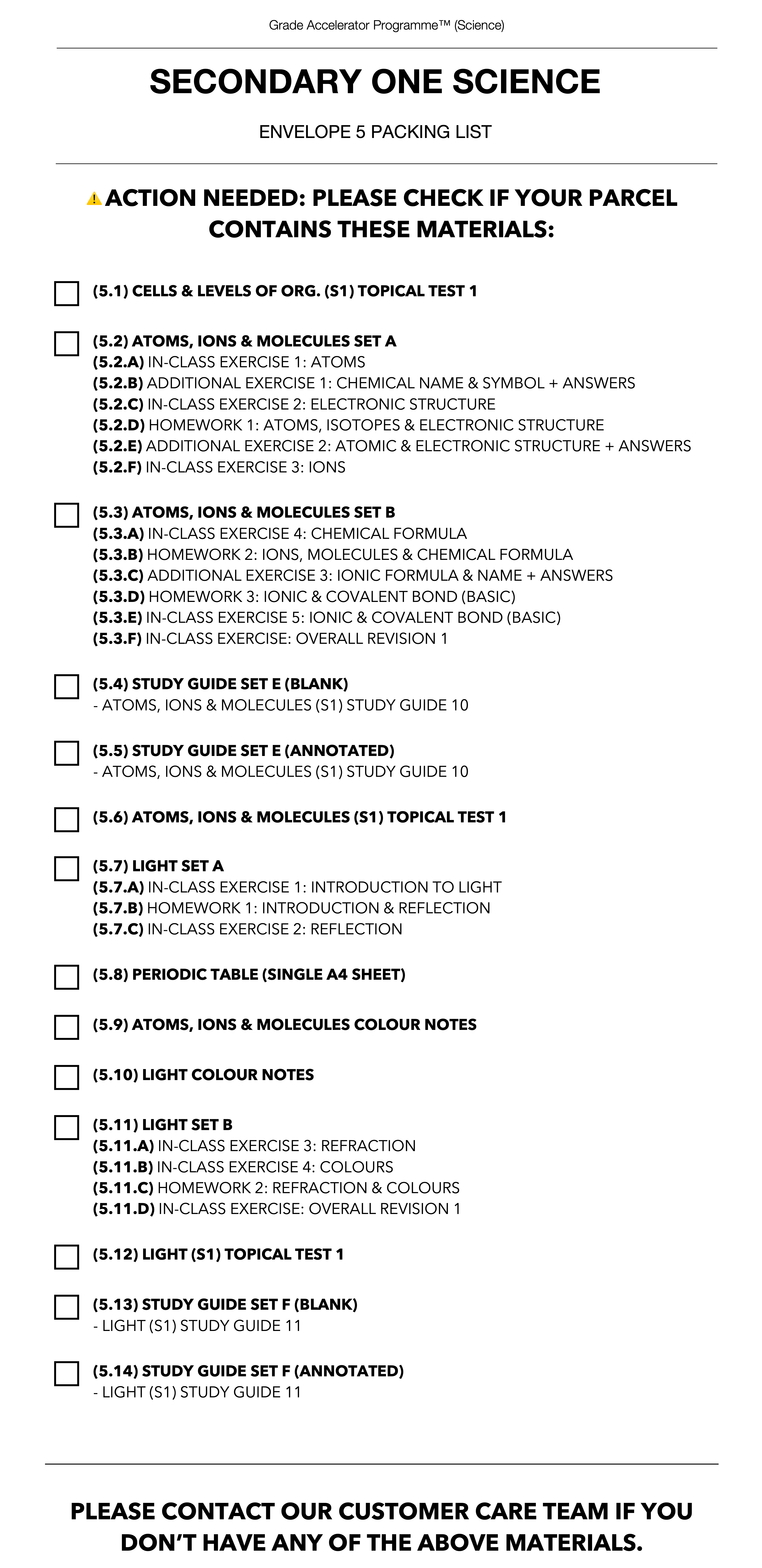[2022] [S1 GAP] Materials Packing List - The Pique Lab