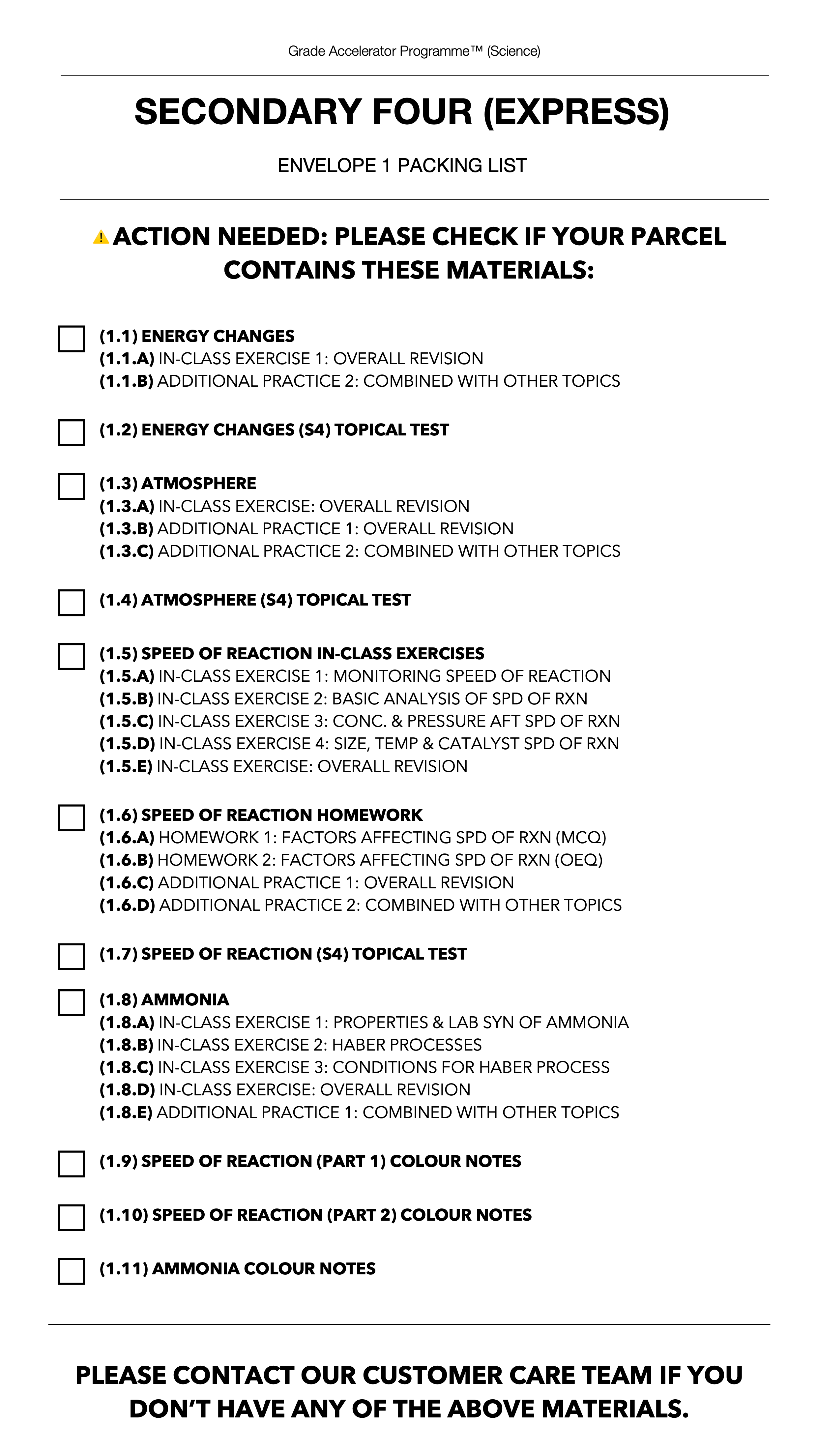[S4E GAP] Materials Packing List - The Pique Lab