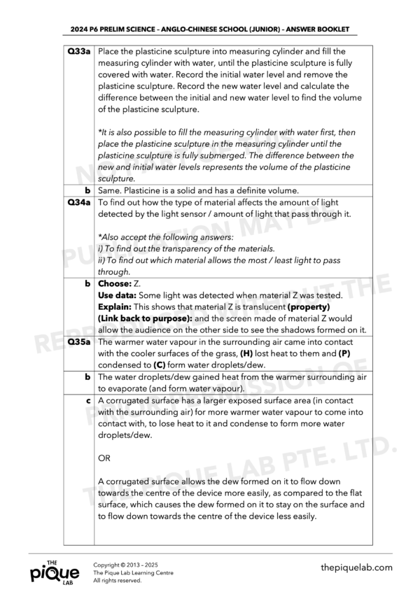 5-Year Exam Series: 2020-2024 P6 Science Preliminary Examination Answer Set Bundle - Image 3