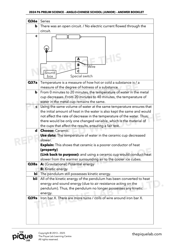 5-Year Exam Series: 2020-2024 P6 Science Preliminary Examination Answer Set Bundle - Image 4