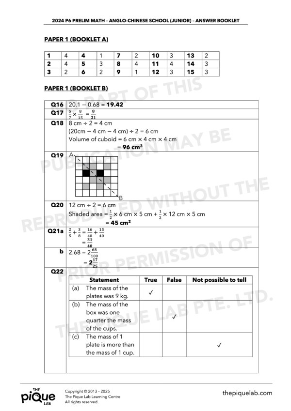 2024 P6 Math Prelim Answer Set - Image 2